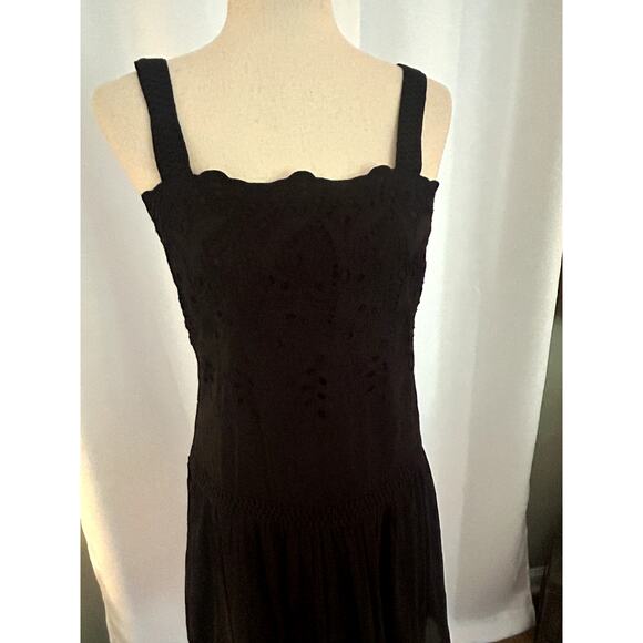 Ann Taylor Drop Waist Midi Dress Black Eyelet Silk Gatsby Dress Sz 4 - Picture 5 of 14